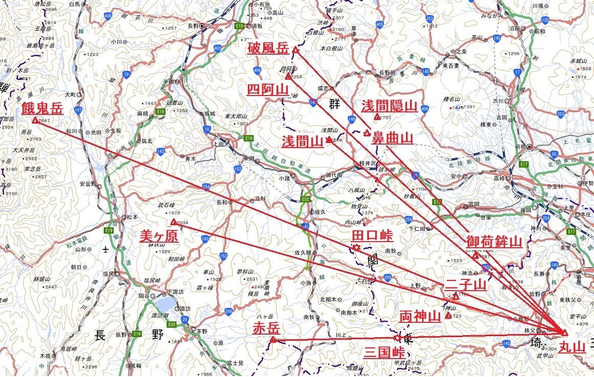 山座同定の地図（奥武蔵丸山）