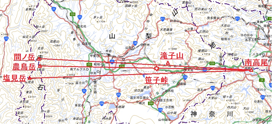 山座同定の地図（南高尾山稜）